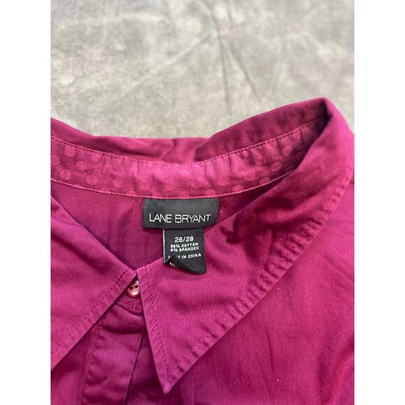 WOMENS LANE BRYANT PURPLE LONG SLEEVE BUTTON UP SHIRT COTTON SPANDEX 28 - Picture 4 of 5